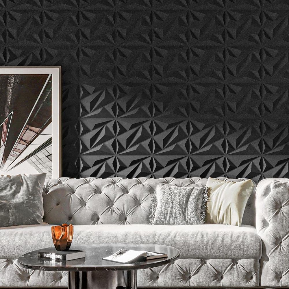 Art3d 1/50 in. x 11.8 in. x 11.8 in. Diamond Black Square Edge PVC Decorative Wall Paneling, Covering 32 sq. ft. (33-Pack) (3)