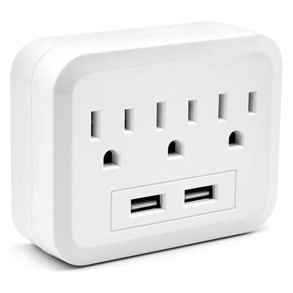 Yichuhaoxi 5-In-1 Wall Outlet Extender 3-Outlet 2-Ports Charger USB 5V/2. 1A Compact Travel Home Office Dorm White