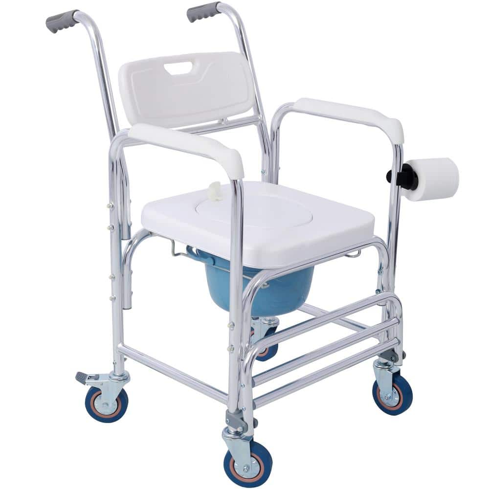 Tatayosi 4 in 1 Bedside Commode Chair, Toilet Seat Transport Shower Wheelchair, for Elderly Injured and Disabled (1)
