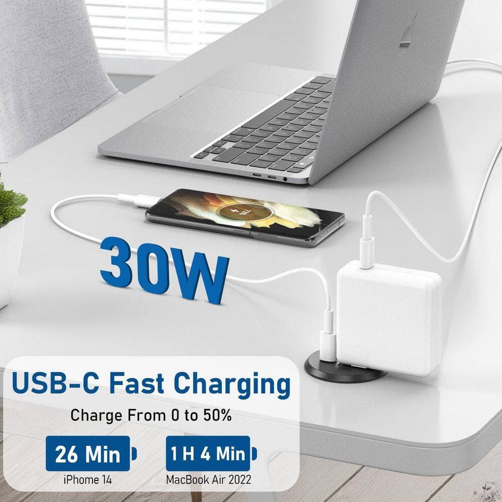 OBJLGEV 6ft Cord 2-Outlet 2 USB-A Ports 1 USB-C Port Surge Protector with 30-Watt USB C Fast Charging Minimalist Desk Grommet (3)