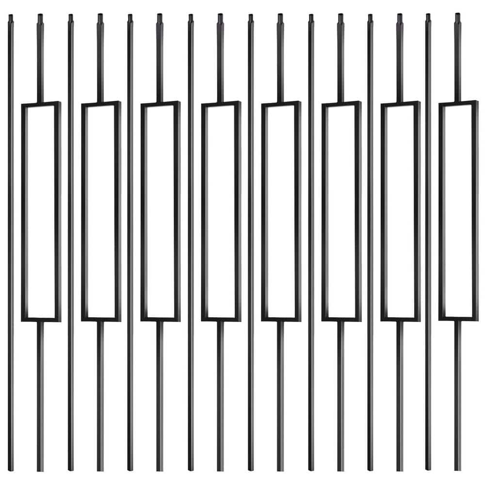 Afoxsos 44 in. H x 0.5 in. W Satin Black Wrought Iron Stair Railing Kit with 16 Pcs Hollow Balusters for Interior Aluminum (1)