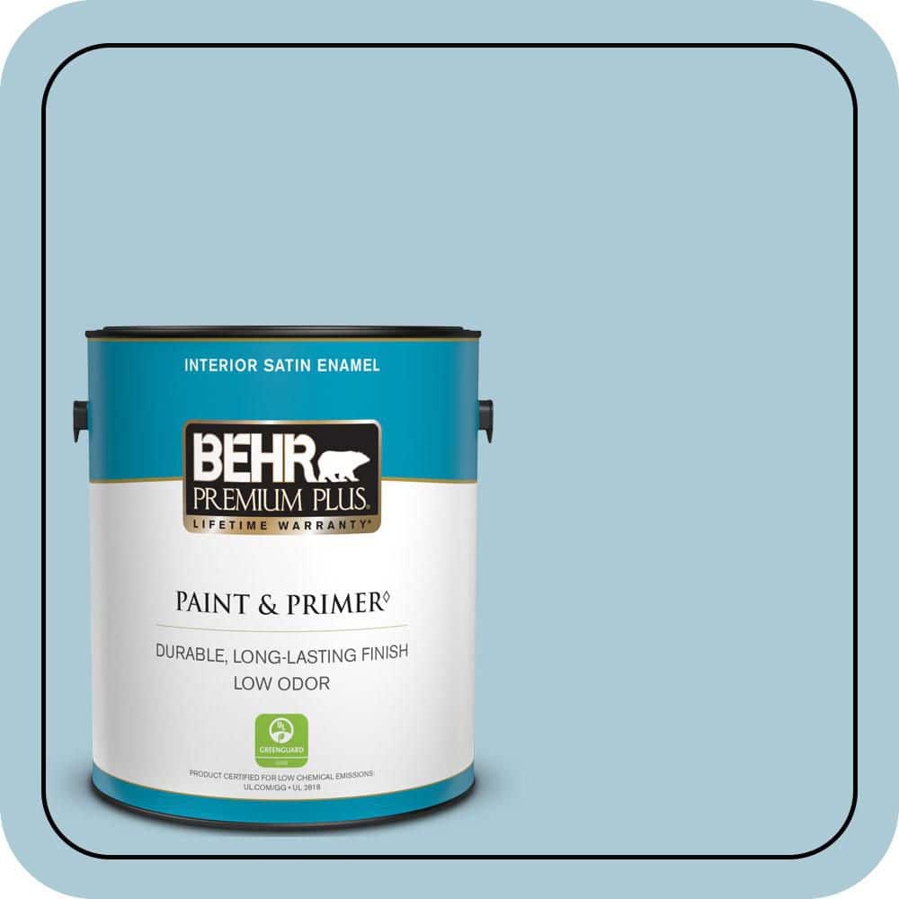 BEHR PREMIUM PLUS 1 gal. #S480-2 Sea Wind Satin Enamel Low Odor Interior Paint & Primer