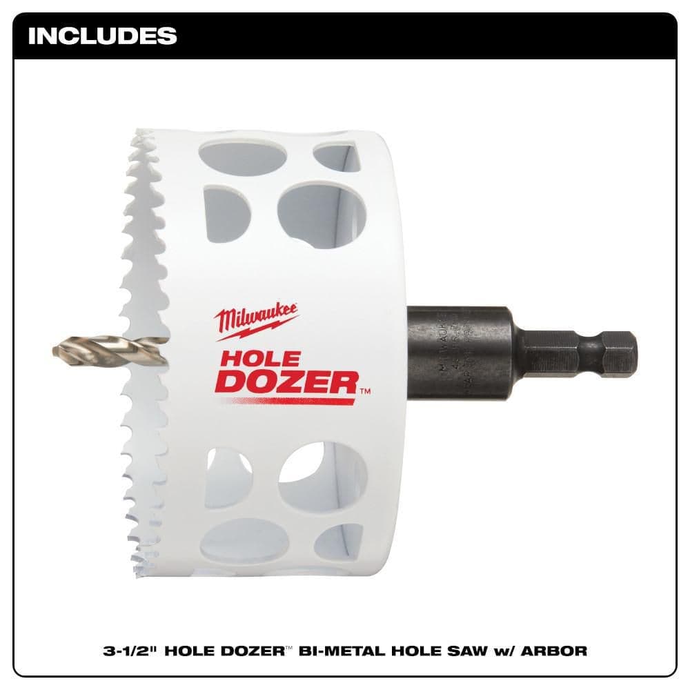 Milwaukee 3-1/2 in. HOLE DOZER Bi-Metal Hole Saw with 3/8 in. Arbor and Pilot Bit (4)