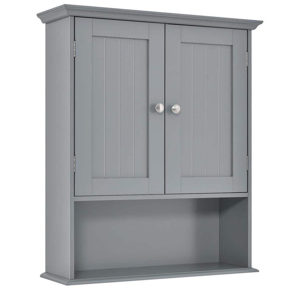 Costway 23.5 in. W x 8 in. D x 28 in. H Bathroom Storage Wall Cabinet Medicine Storage Organizer in Grey (2)