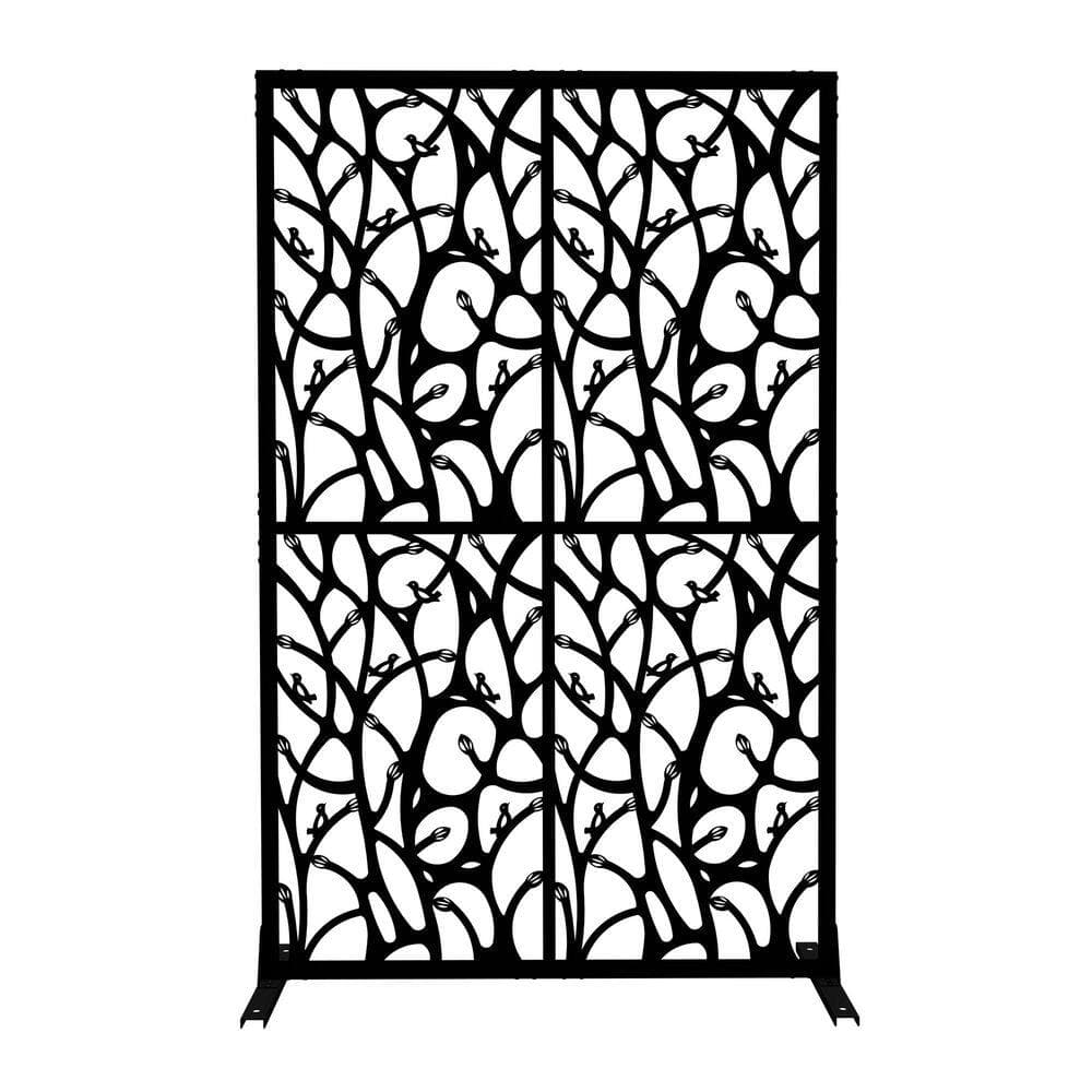 cadeninc 3.8 ft. x 6 ft. Outdoor and Indoor Freestanding Metal Privacy Screen Fence Panels, Black Bird Shape (Not Composite) (3)