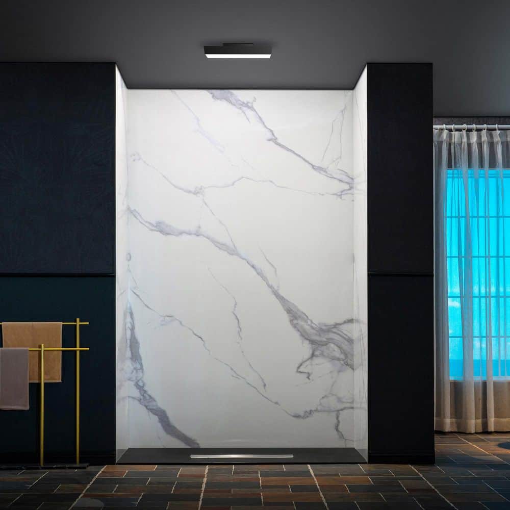 WOODBRIDGE 36 in. x 60 in. W x 75 in. H 3-Piece Glue Up Acrylic Alcove Shower Surrounds in White (1)