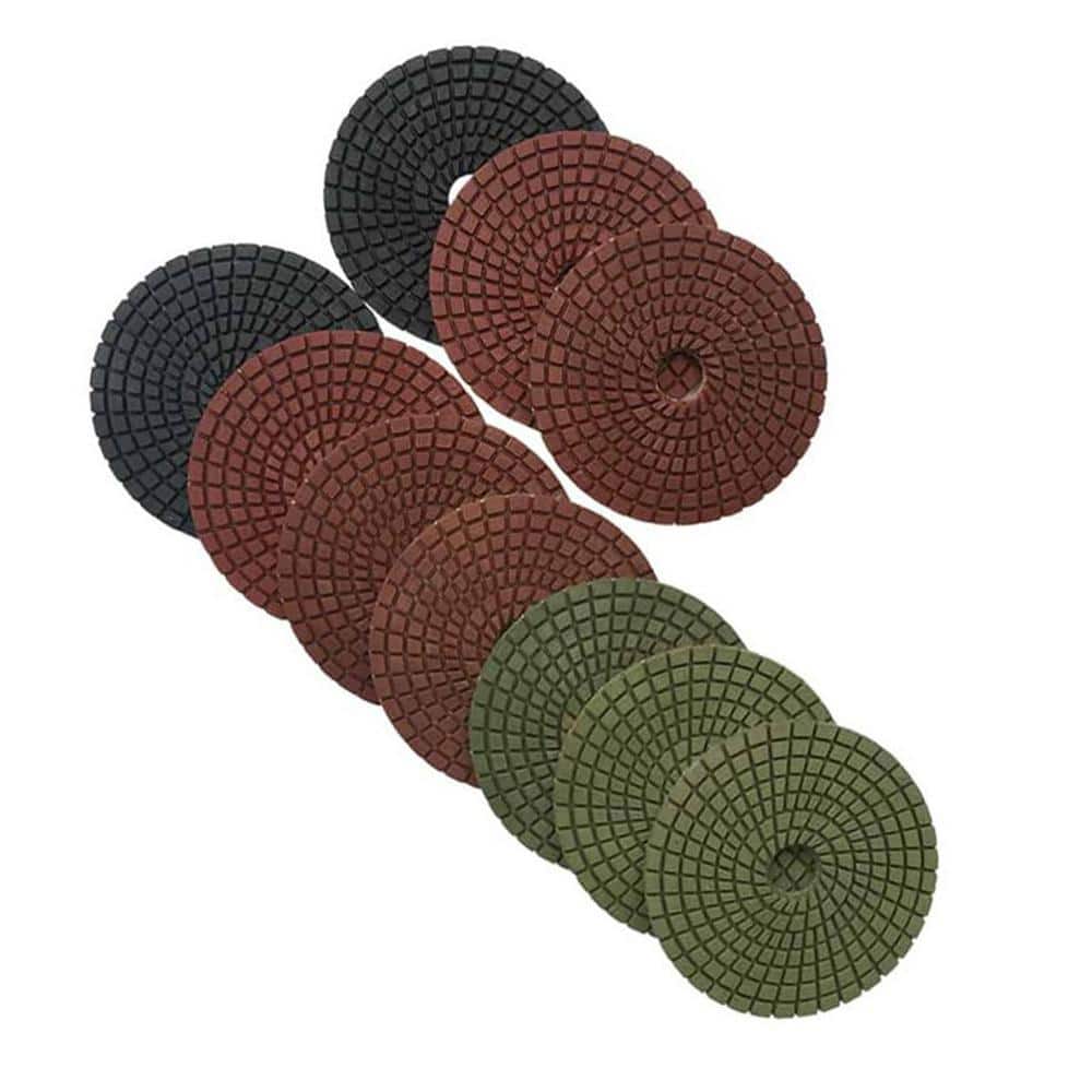 EDiamondTools 4 in. Wet Diamond Stone Polishing Pads, 10 Pad Set, Dark Resin, #50 (2), #100 (2), #200 (2) to #3000 Grit (1)