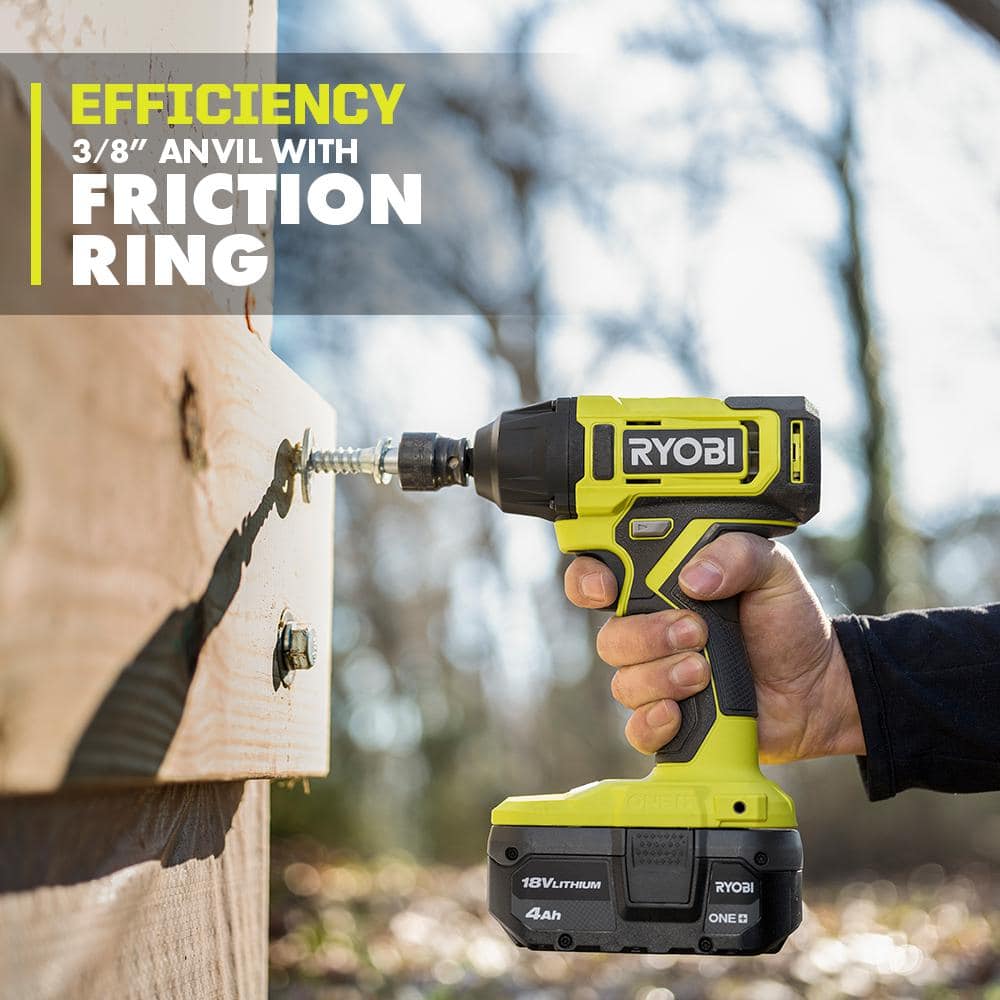 RYOBI ONE+ 18V Cordless 3/8 in. Impact Wrench with ONE+ 18V 4.0 Ah Lithium-Ion HIGH PERFORMANCE Battery (3)