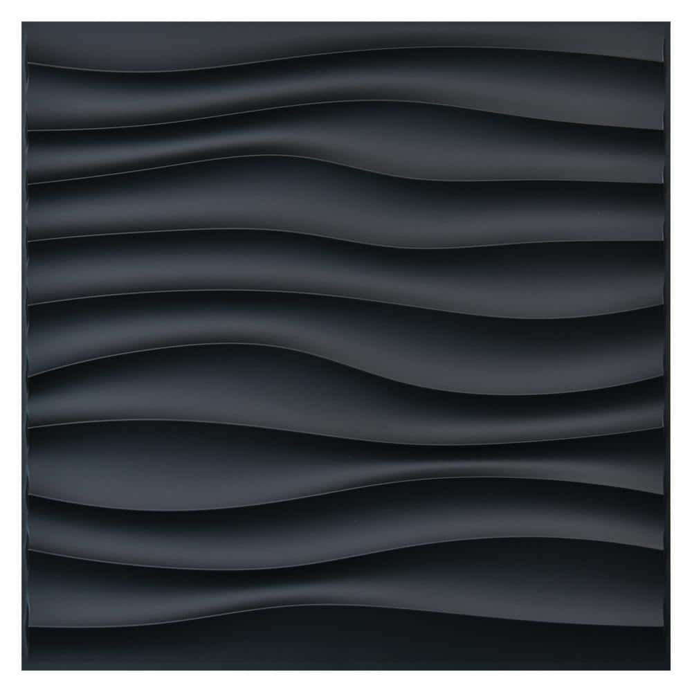Art3dwallpanels Wave 19.7 in. x 19.7 in. Black PVC 3D Decorative Wall Panels for Bathroom/Bedroom (12-pack)