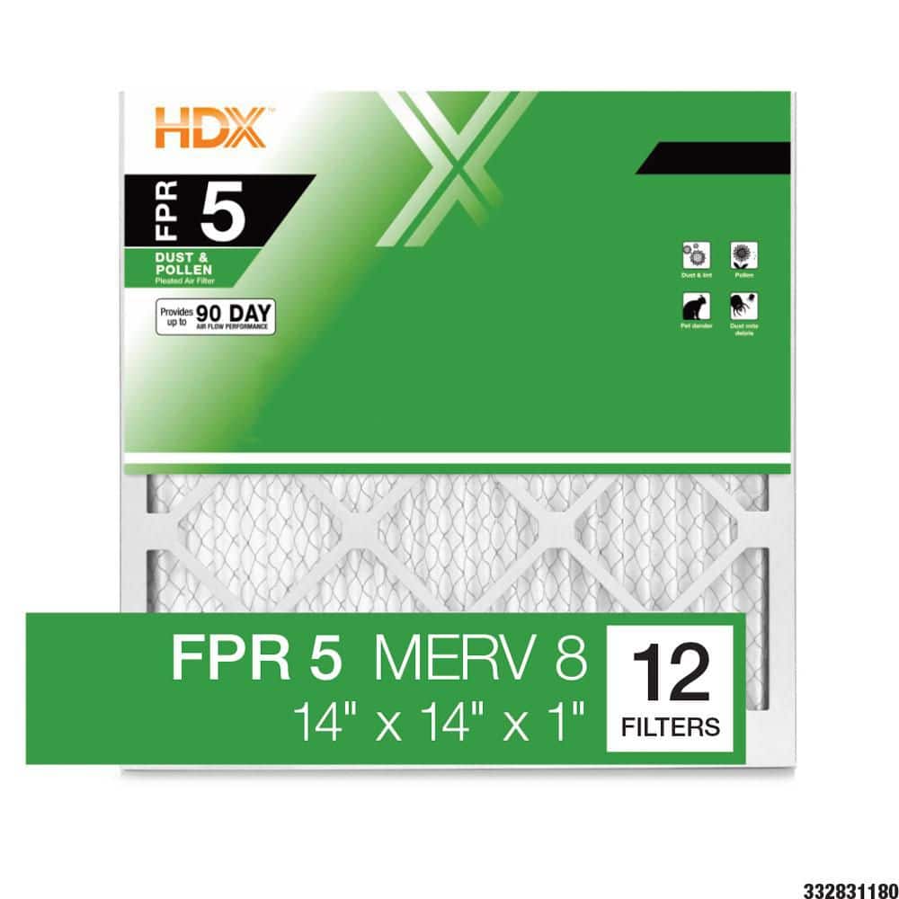 HDX 14 in. x 14 in. x 1 in. Standard Pleated Furnace Air Filter FPR 5, MERV 8 (12-Pack)