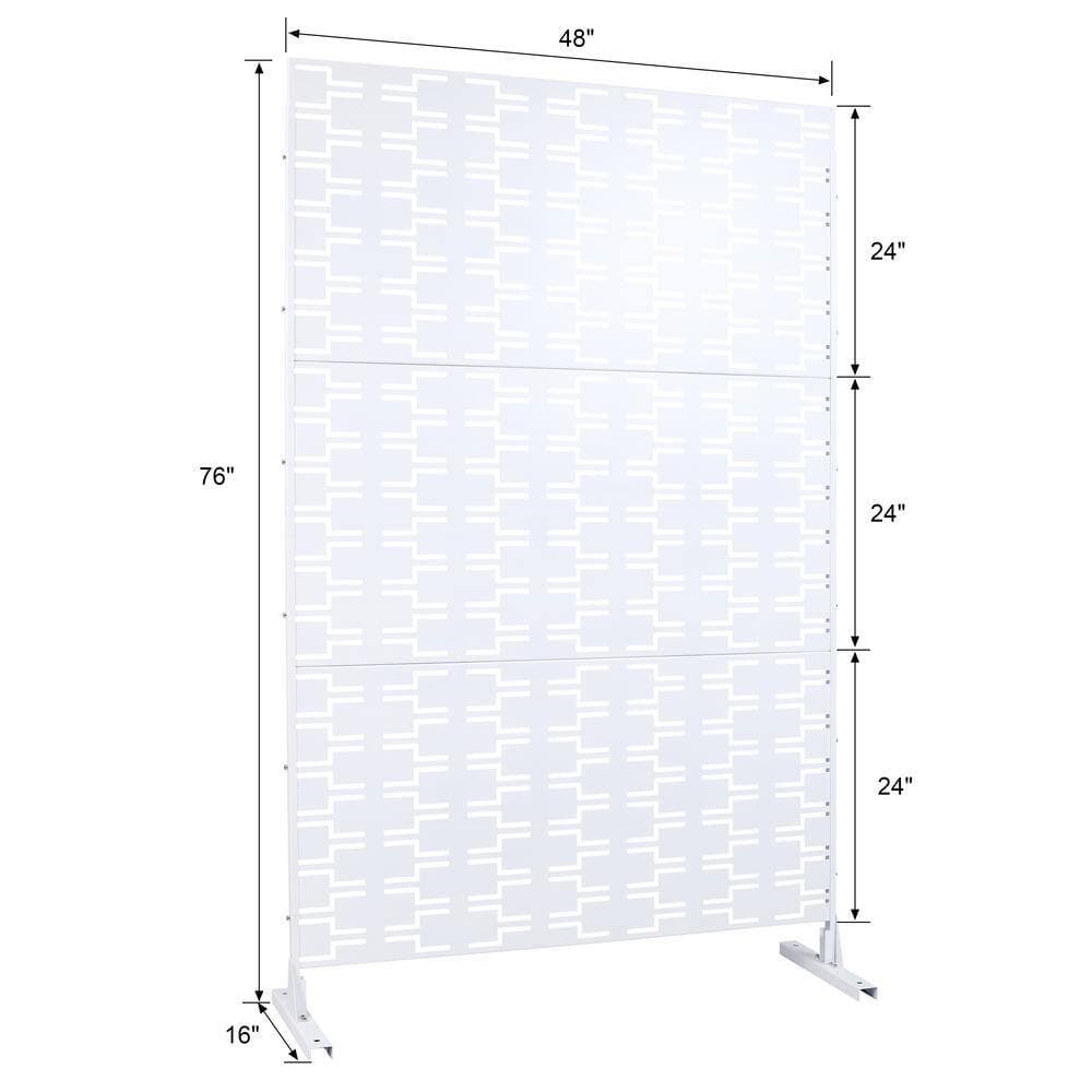 Zeus & Ruta 6.3 ft. x 4 ft. Outdoor Steel Freestanding Decorative Privacy Screen, Fence Panels for Deck Balcony Lawn Garden, White (3)