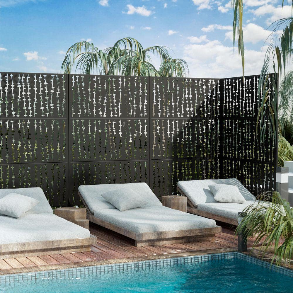 PexFix 72 in. x 47 in. Black Outdoor Metal Galvanized Privacy Screen Fence Garden Panels (3)
