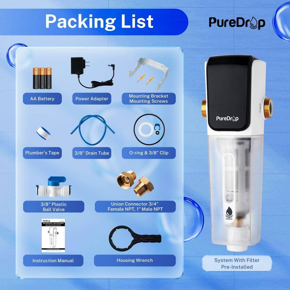 PureDrop PDR-ARB100WSP Whole House Spin Down Sediment Water Filter, Auto Flushing, Touch-Screen, Reusable w/Scraper, 100-Micron (2)