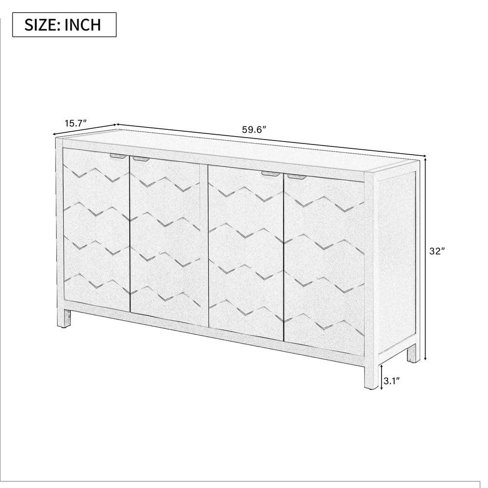 Unbranded 59.6 in. W x 15.7 in. D x 32 in. H Navy Blue Linen Cabinet with Honeycomb Patterned Doors, Offering Ample Storage (3)