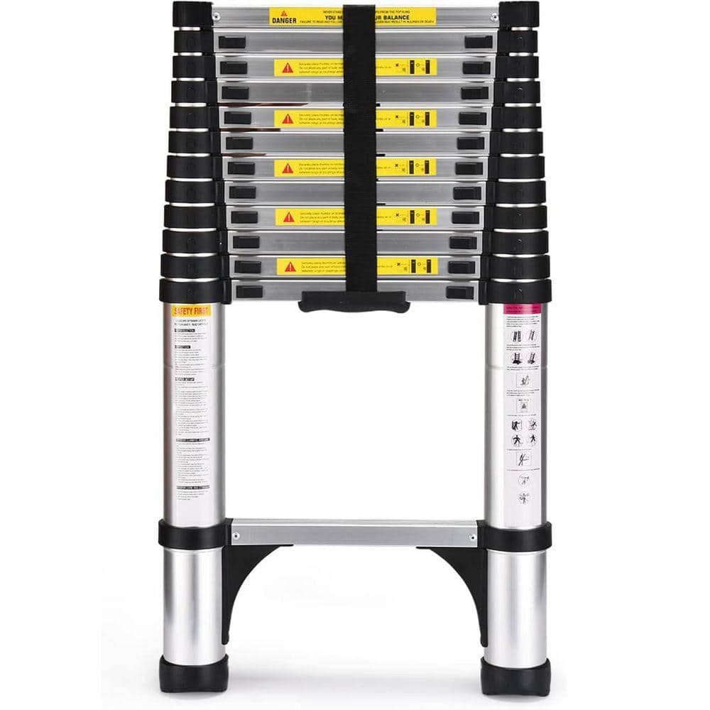 KIWDZFU Telescoping Ladder 12.5 ft. Aluminum Extension with Triangle Stabilizers Heavy Duty 330 lbs. Capacity Collapsible
