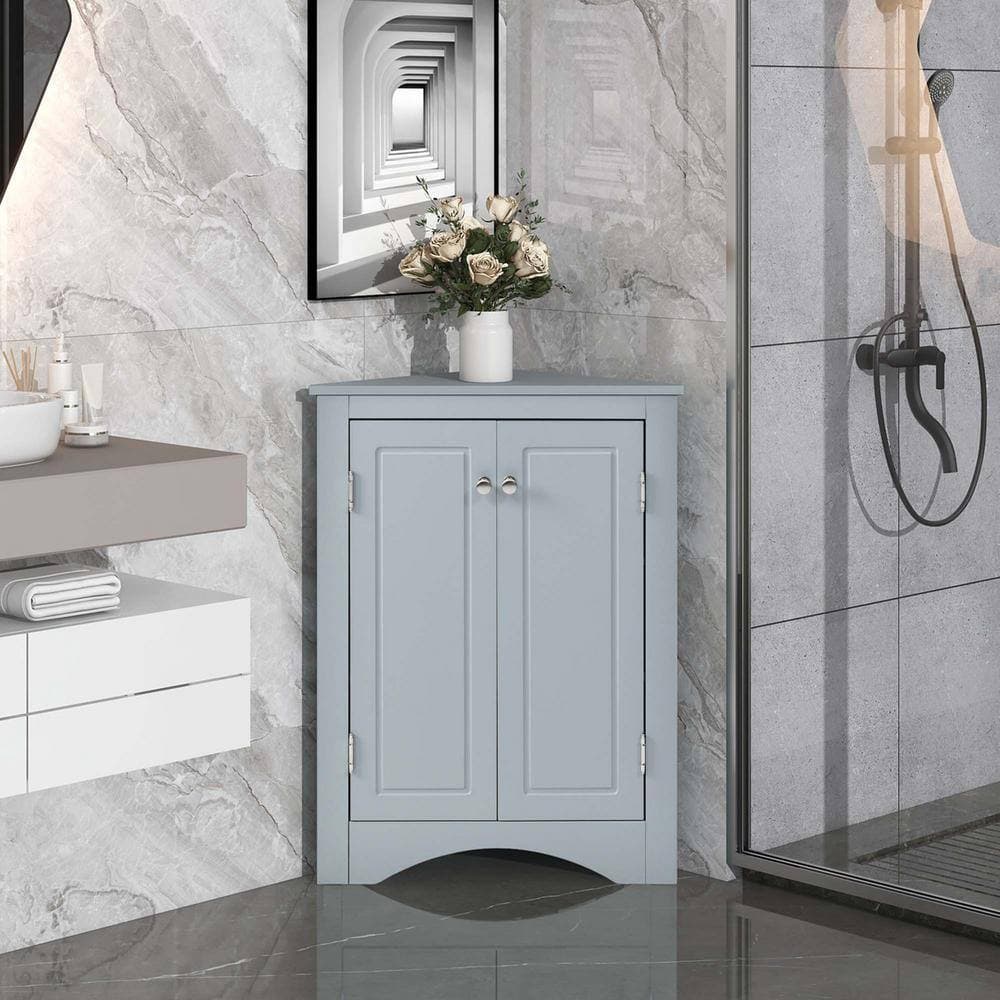 Unbranded 17.2 in. W x 17.2 in. D x 31.5 in. H Blue Linen Cabinet Triangle Corner Storage Cabinet with Adjustable Shelf (2)