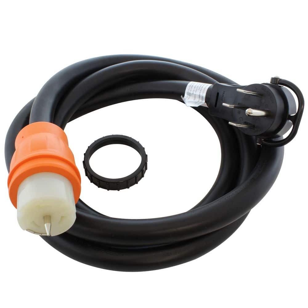 AC WORKS 10 ft. 6/3+8/1 4-Prong STW Indoor/Outdoor Extension Cord 14-50P to CS6364 50A With Power Indicator in Black (1)