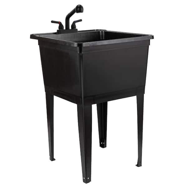 Glacier Bay 24.5 in. D x 22.5 in. W Freestanding Laundry/Utility Sink in Black with Black Pullout Faucet