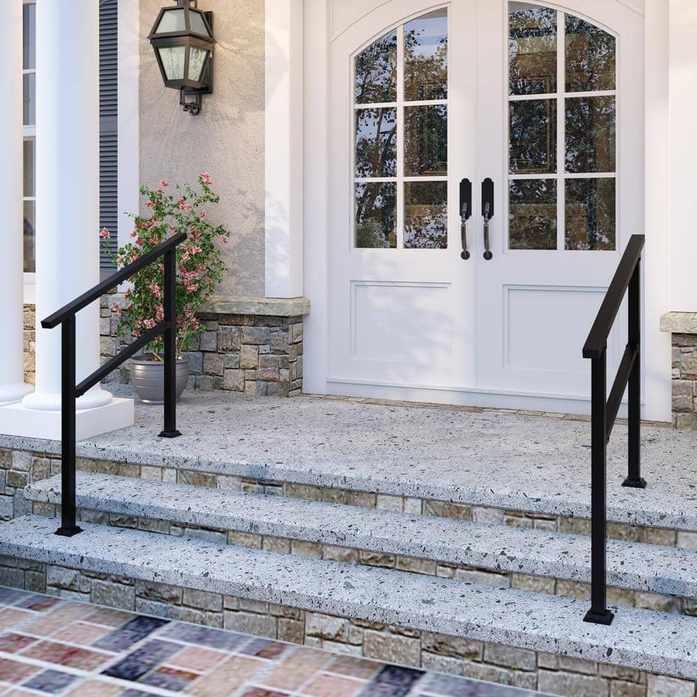 FUFU&GAGA 36 in. H x 3.3 ft. W Black Iron Rail Kit Handrails Outdoor Adjustable Exterior Stair Railing Fit 2 or 3 Steps (2-Pack) (1)