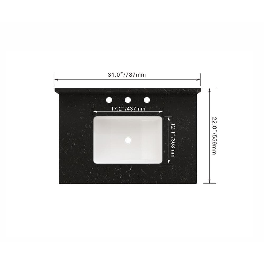 Winette 31 in. W 22 in. D Quartz White Rectangular Ceramic Single Sink Bathroom Vanity Top (4)