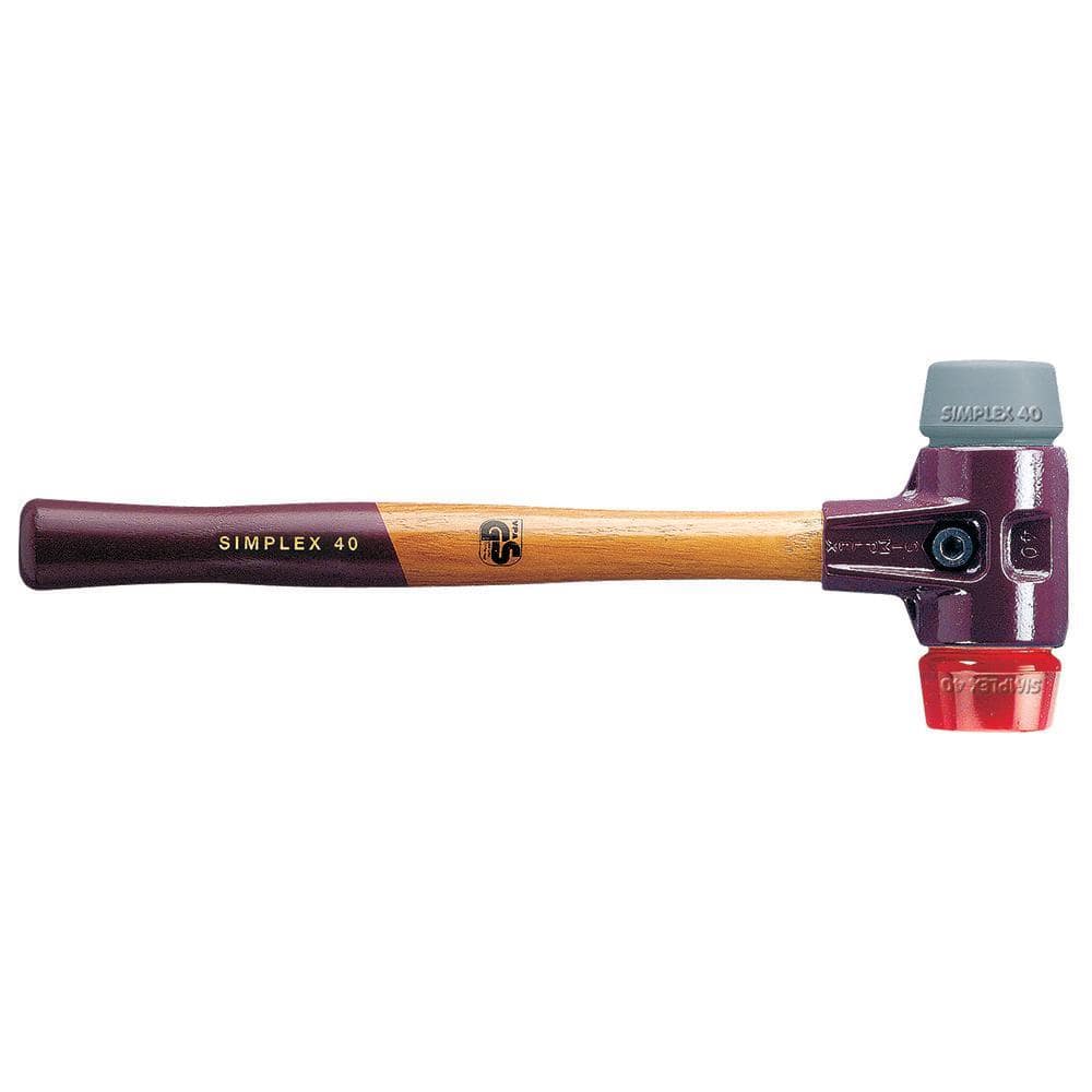 Halder Simplex 28 oz. Mallet with Cast Iron Housing Acacia Wood Handle Red Plastic Face and Gray Rubber Face (3)