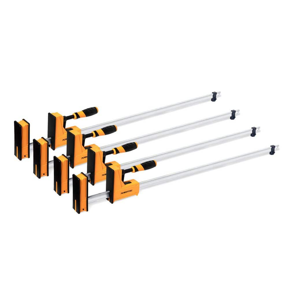 ‎POWERTEC 48 in. Woodworking Parallel Jaw Bar Clamp 3-5/8 in. Throat Depth Steel Bar Clamp and Spreader Tool Set (4-Piece) (1)