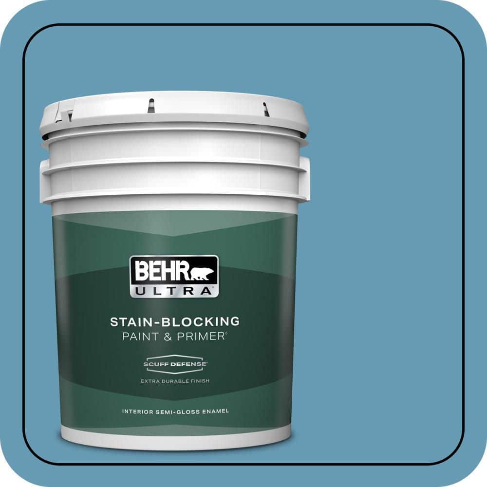 BEHR ULTRA 5 gal. #S490-4 Yacht Blue Extra Durable Semi-Gloss Enamel Interior Paint & Primer