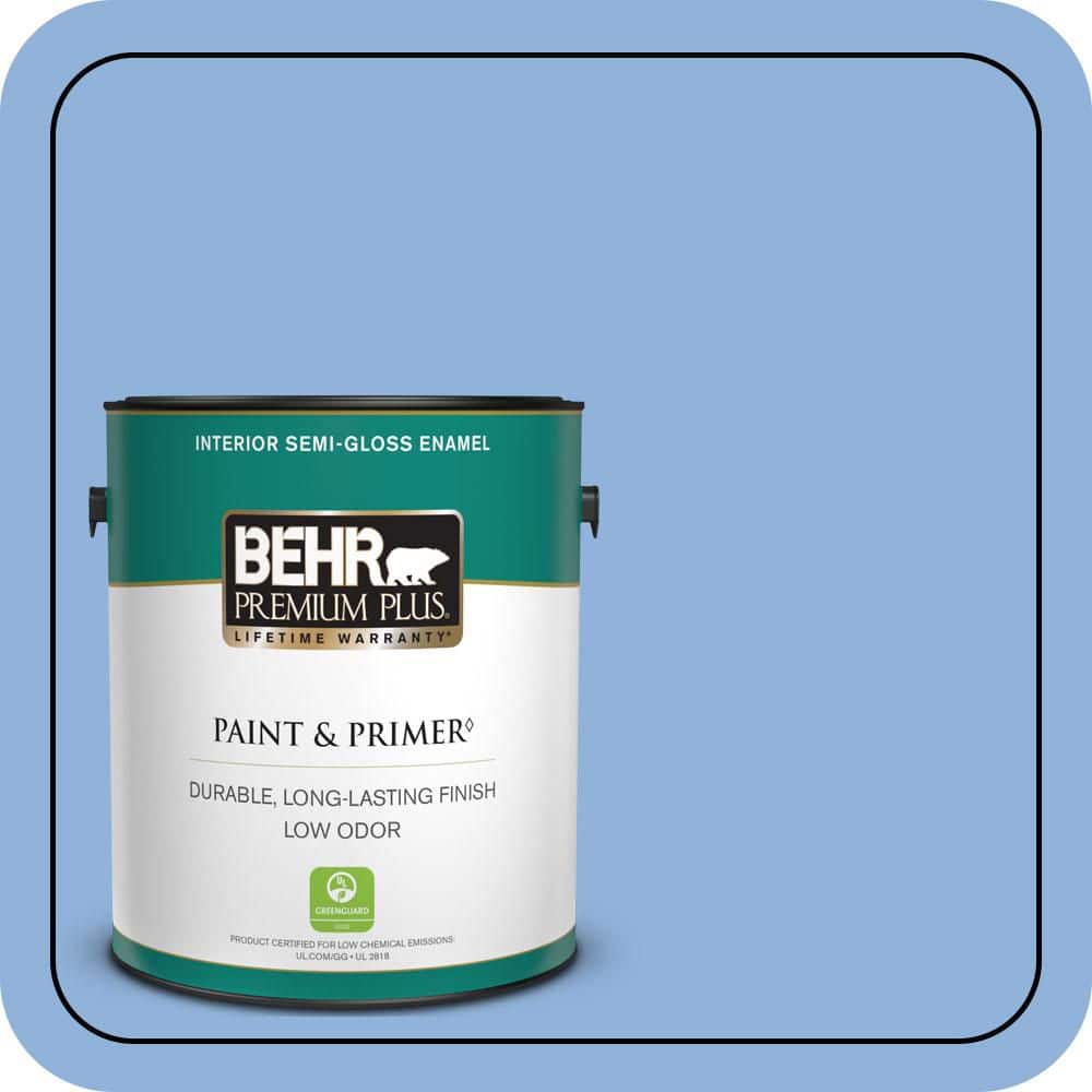BEHR PREMIUM PLUS 1 gal. #580B-5 Cornflower Blue Semi-Gloss Enamel Low Odor Interior Paint & Primer