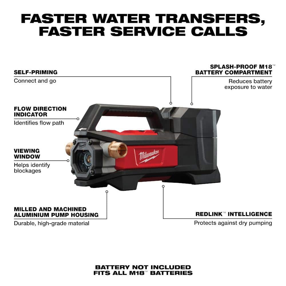 Milwaukee M18 18-Volt 1/4 hp. Lithium-Ion Cordless Transfer Pump with M18 18-Volt 5.0 Ah Lithium-Ion XC Battery Pack (3)