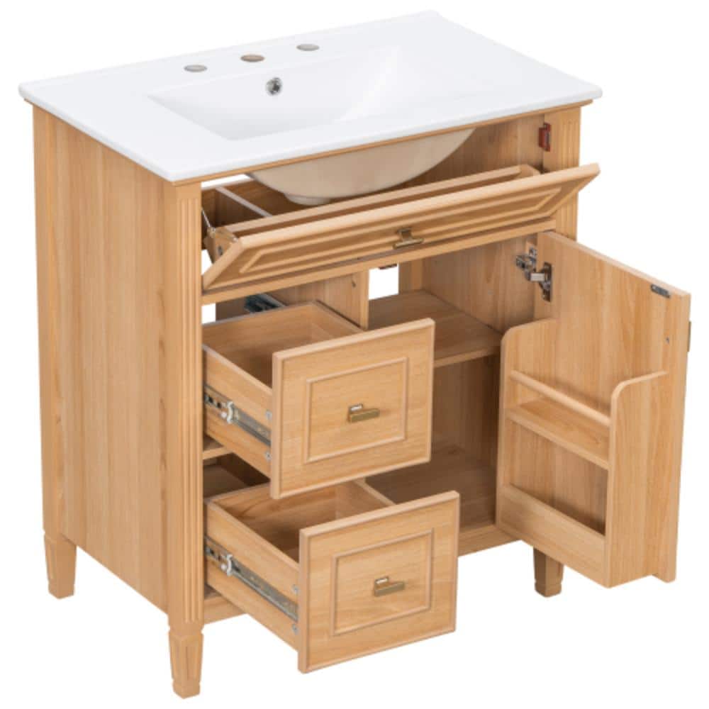 Unbranded 30 in. W x 18.5 in. D x 34 in. H Bathroom Brown Linen Cabinet (1)