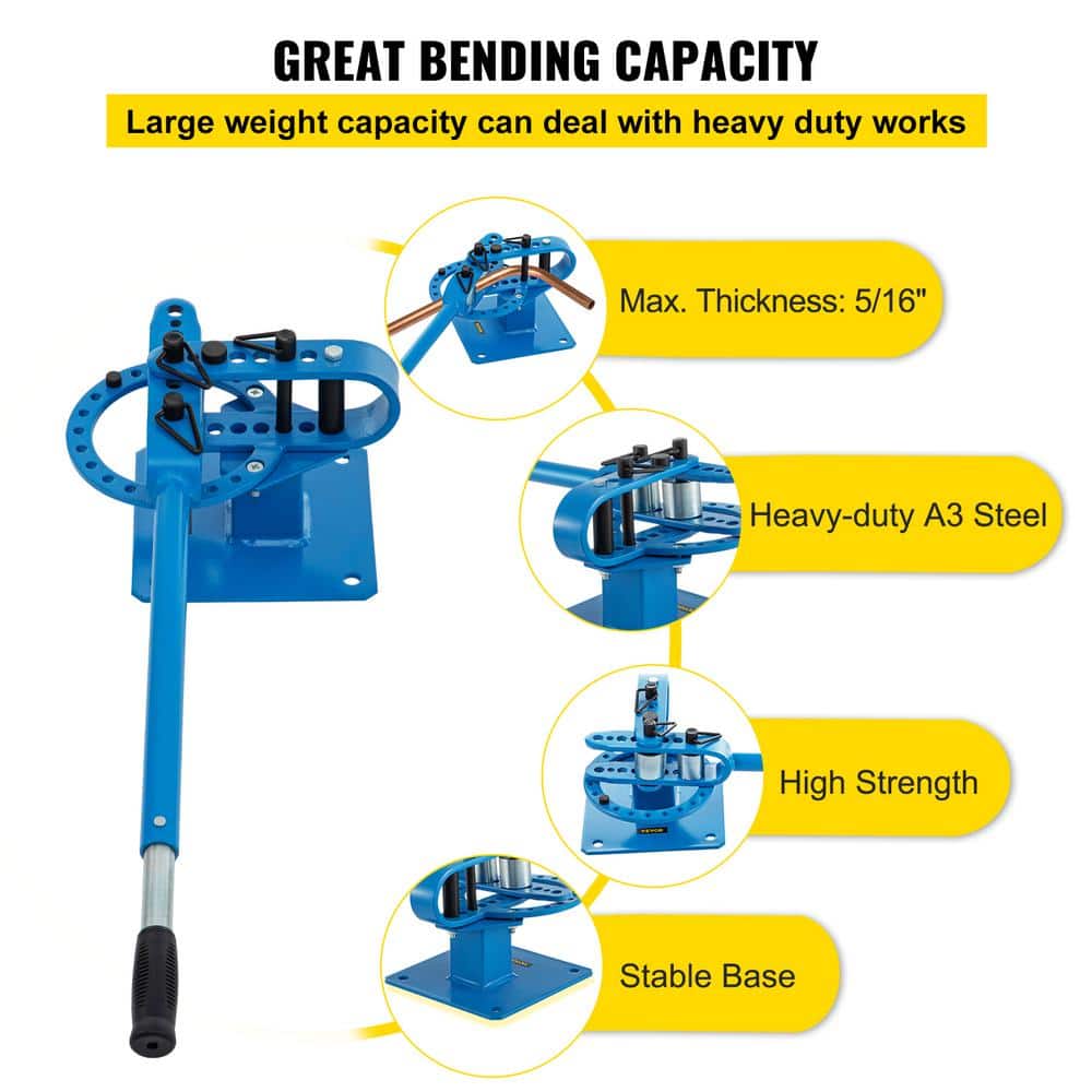 VEVOR 1/4 in. to 7/8 in. Pipe Bender Manual 0 to 90 Bending Degree Tube Bender for HVAC Repair Shops Steel Metal Copper (3)