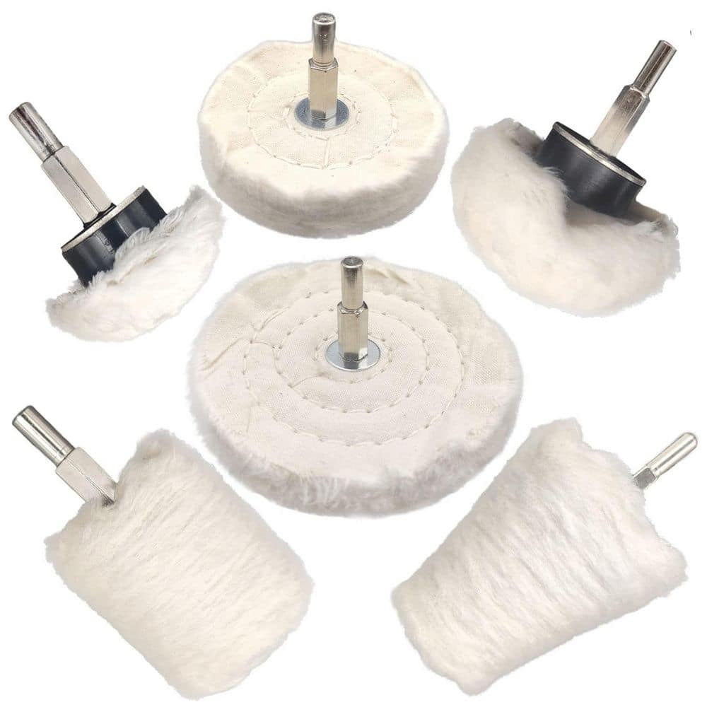 LAIFUCAM 6 Pieces Cotton Polishing Wheel Kit for Drill with Multi Shape Buffing Pads for Metal, Wood, Plastic, Ceramic (1)