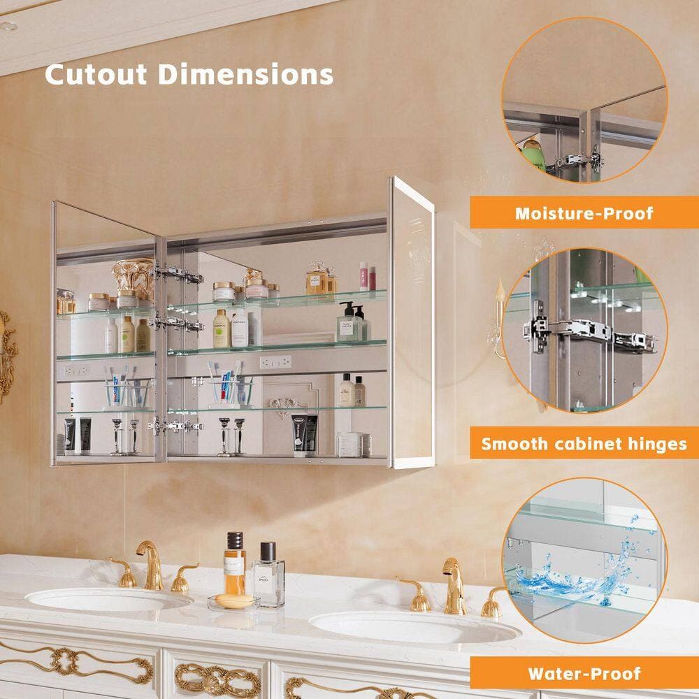 CASAINC 42 in. W x 30 in. H Rectangular Silver Aluminum Frameless Medicine Cabinet with Mirror (3)