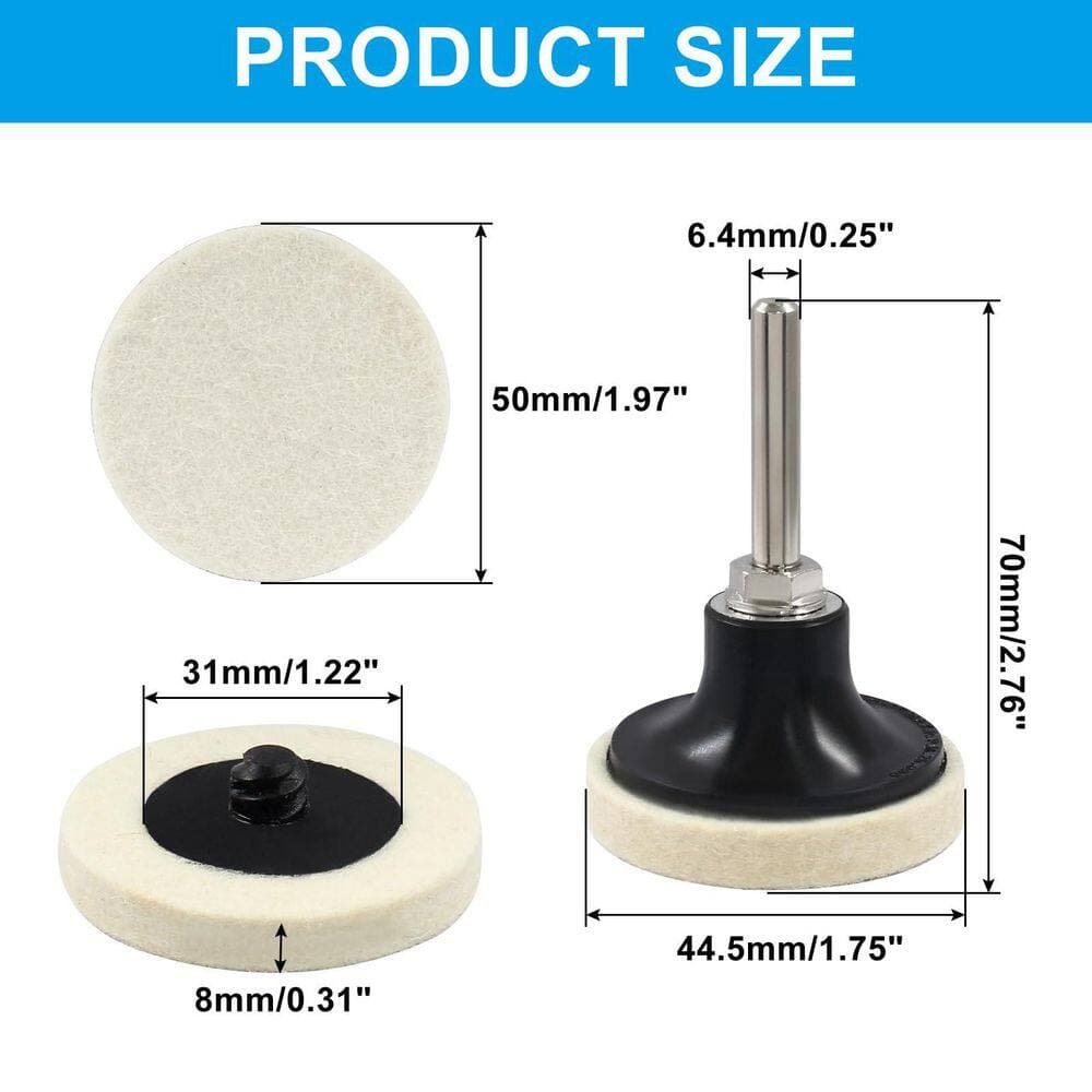 LAIFUCAM 2 Inch Wool Polishing Buffing Pad Set with Disc Pad Holder for Power Drill 30 pcs for Metal Wood Synthetic (2)