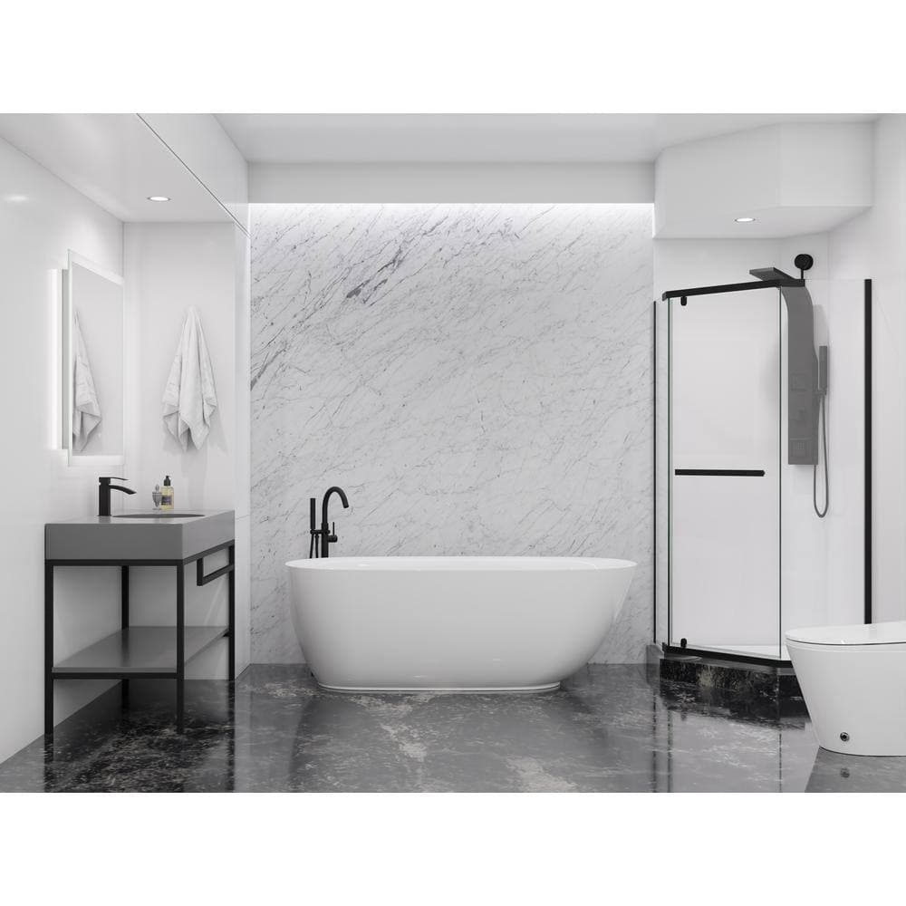 ANZZI Britt Series 59 in. x 30 in. Flat Bottom Acrylic Freestanding Soaking Bathtub with Center Drain in Glossy White (2)