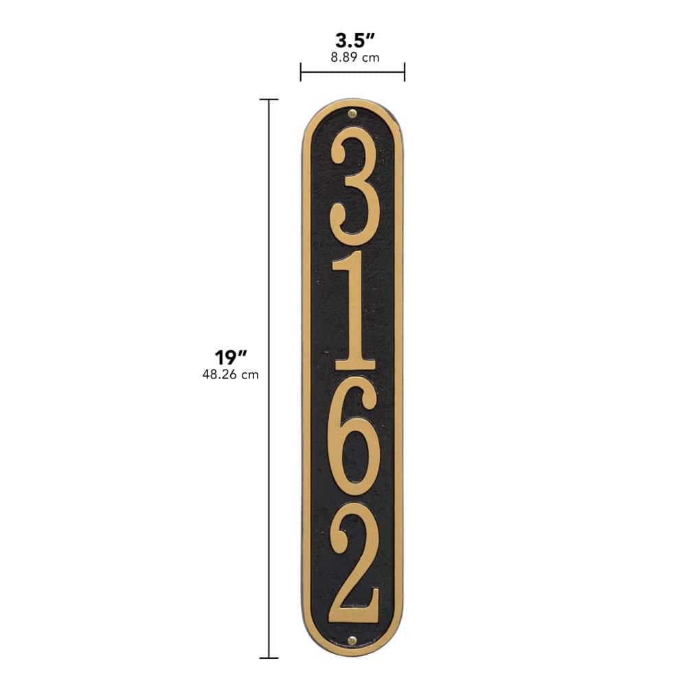 Whitehall Products Fast and Easy Vertical House Number Plaque, Black/Gold (3)