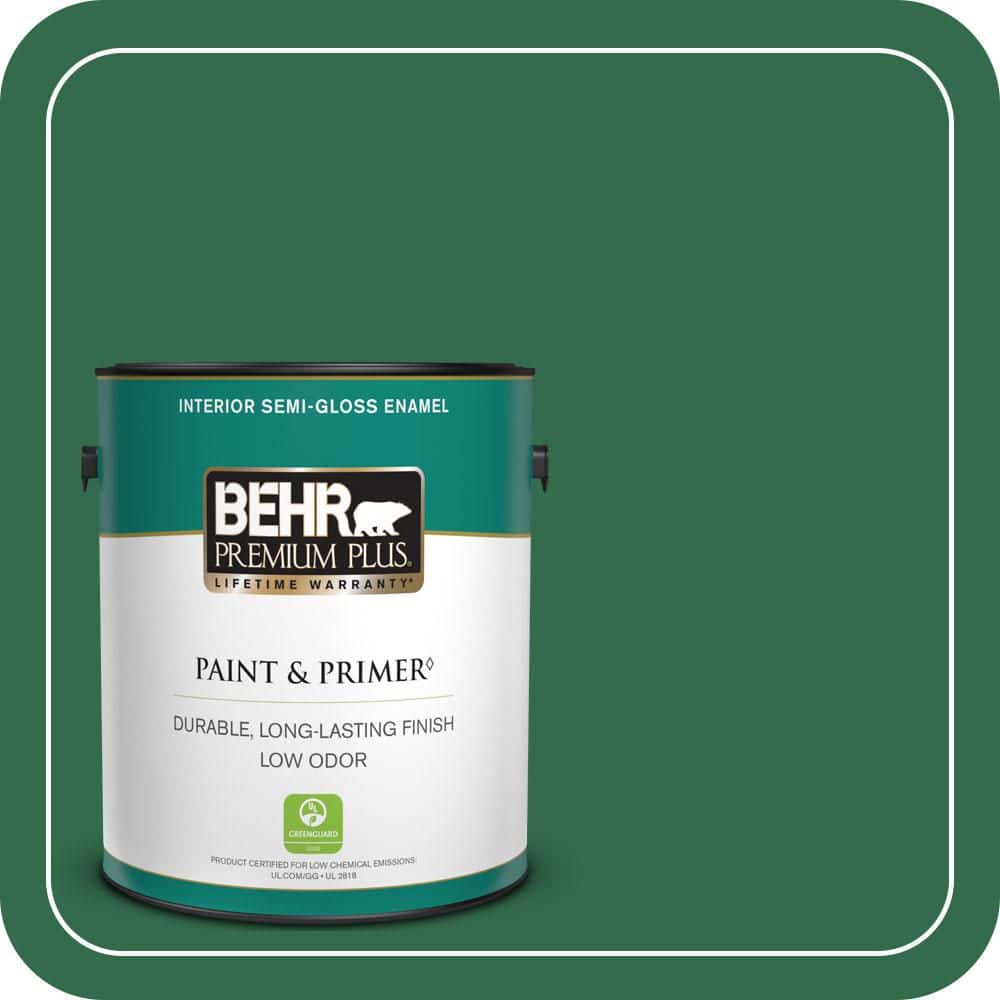 BEHR PREMIUM PLUS 1 gal. #S-H-460 Chopped Chive Semi-Gloss Enamel Low Odor Interior Paint & Primer