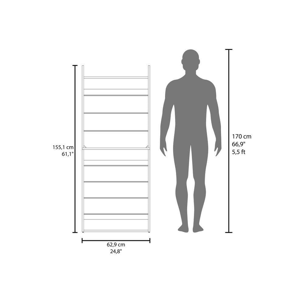 Tahanbath 9.8 in W x 24.8 in D x 61 in H Brown 10-Shelf Standard Bookcase Linen Cabinet with Metal Rails and Multi-Tier Shelves (3)