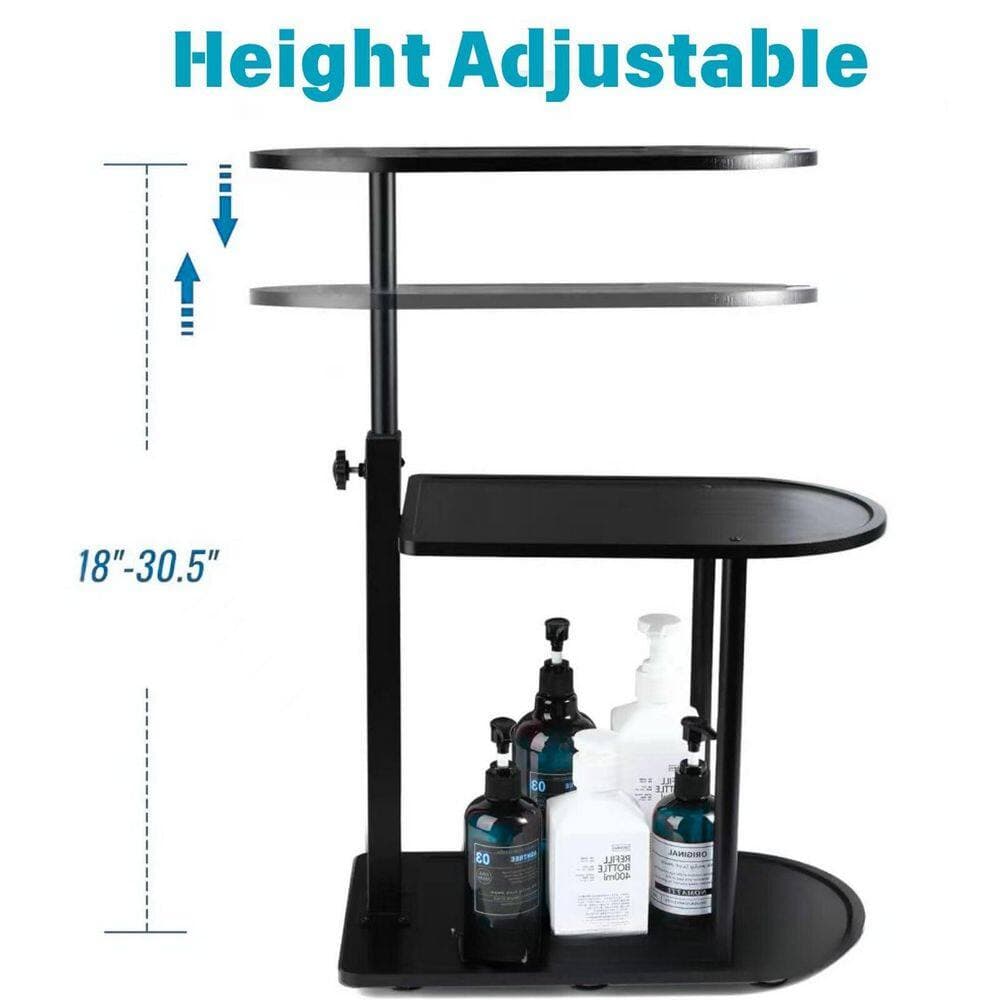 Wudkey Bathroom Organizer Series Freestanding Bamboo Bath Tray with 3-Tier and Swivel Top Design in Black for Tub Bathtub (2)