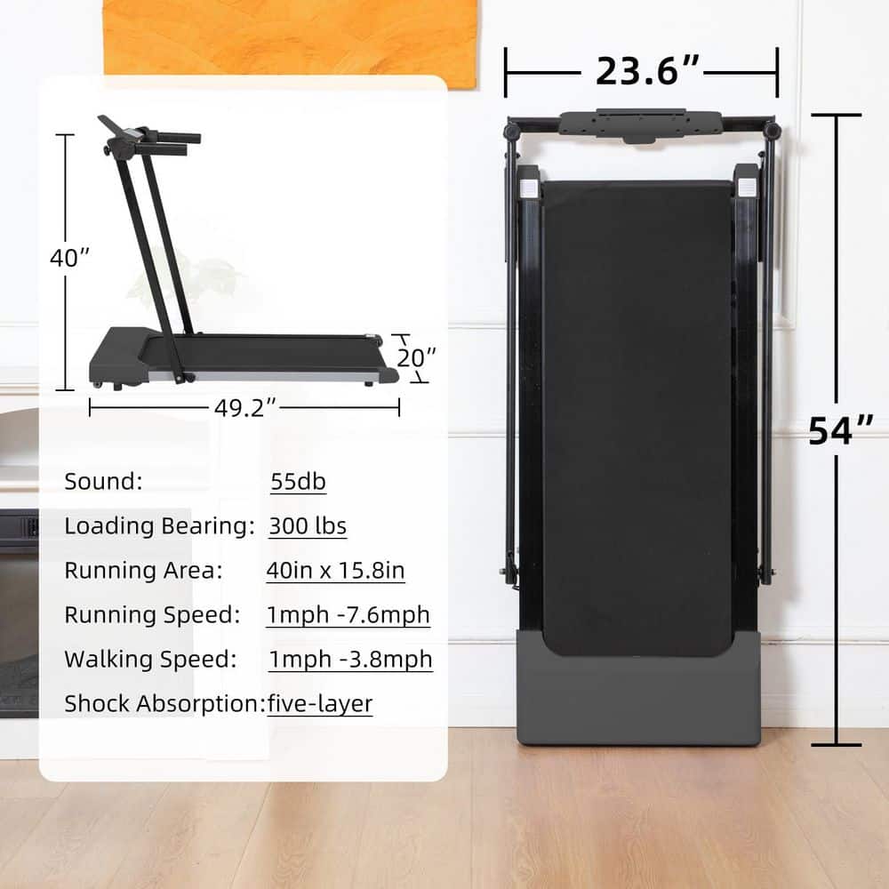 Tidoin Black Metal Foldable Electric Treadmill with Safety Key, LED Display, Pad/Phone Holder and Inclines (2)
