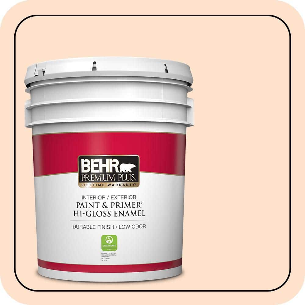 BEHR PREMIUM PLUS 5 gal. #P200-1 Melted Marshmallow Hi-Gloss Enamel Interior/Exterior Paint & Primer