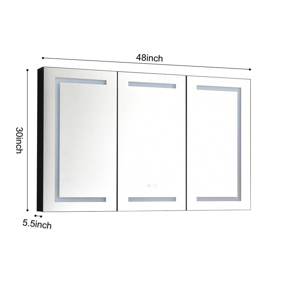 LuckByte 48 in. W x 30 in. H LED Rectangular Aluminum Alloy Medicine Cabinet with Mirror, Sockets, Dimmable, Anti-Fog (2)