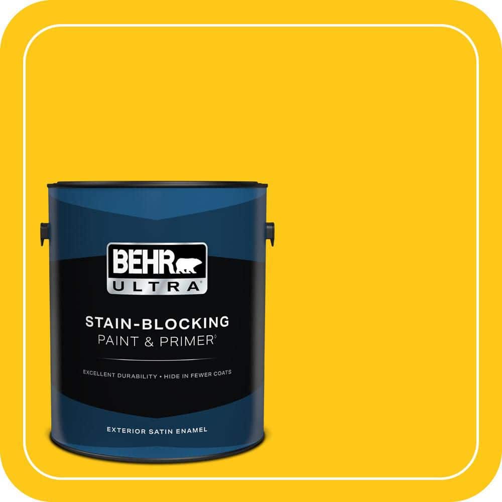 BEHR ULTRA 1 gal. #P300-7 Unmellow Yellow Satin Enamel Exterior Paint & Primer