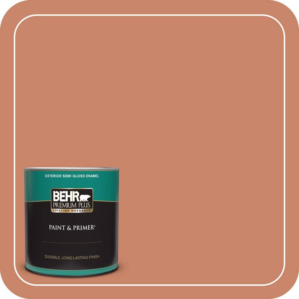 BEHR PREMIUM PLUS 1 qt. #MQ4-39 Cabana Melon Semi-Gloss Enamel Exterior Paint & Primer