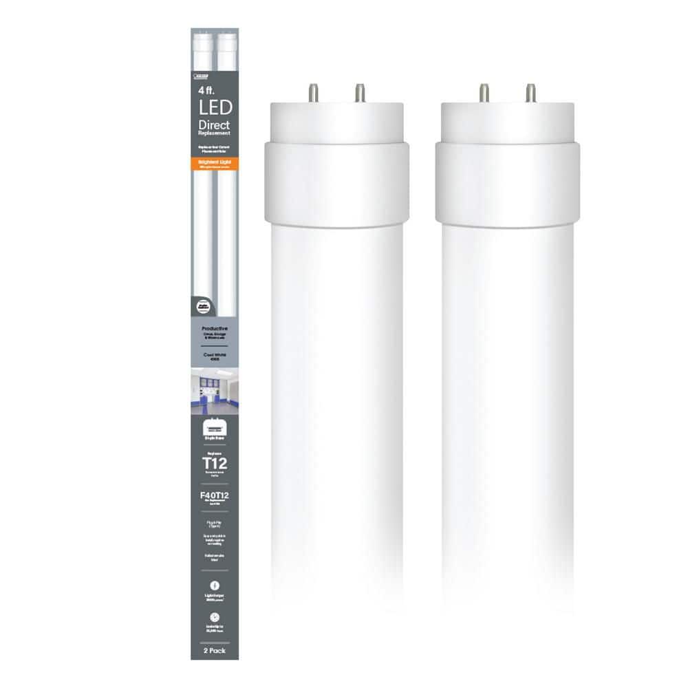 Feit Electric 40-Watt 4 ft. T12 G13 Type A Plug and Play High Output Linear LED Tube Light Bulb, Cool White 4000K (2-Pack) (2)