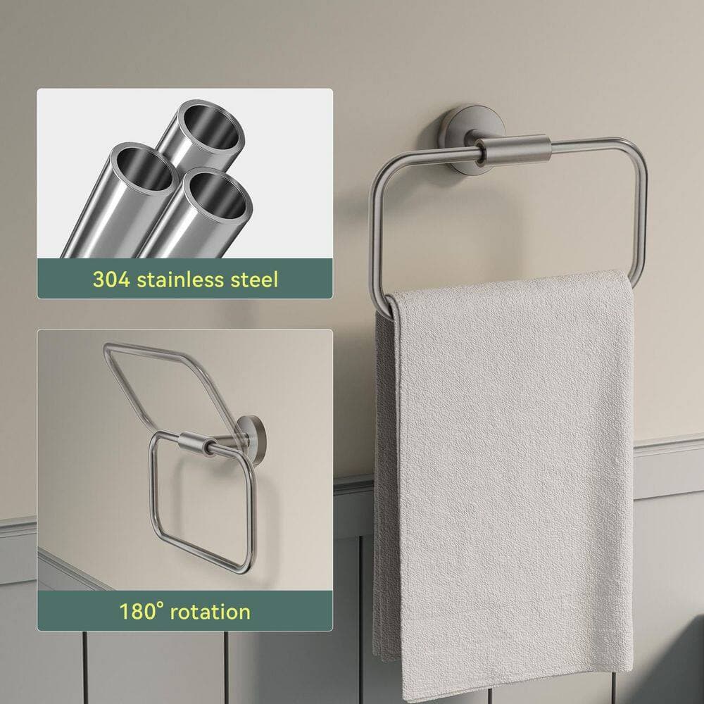 BWE 4-Piece Bath Hardware Set with Toilet Paper Holder, Towel Ring and 2-Towel Hook in Brushed Nickel (3)