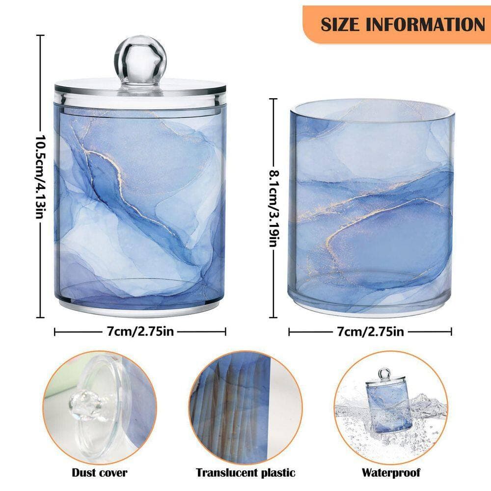 KHKFY 2-Pack 10 oz. Blue Marble Ink Acrylic Storage Canisters with Lids for Cotton Swabs Balls Bathroom Vanity (3)