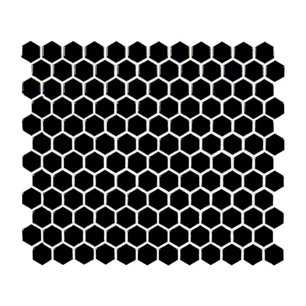 MSI Retro Nero 1 in. Hexagon 10 in. x 12 in. x 0.24 in. Glossy Porcelain Mesh-Mounted Mosaic Tile (12.9 sq. ft./Case)