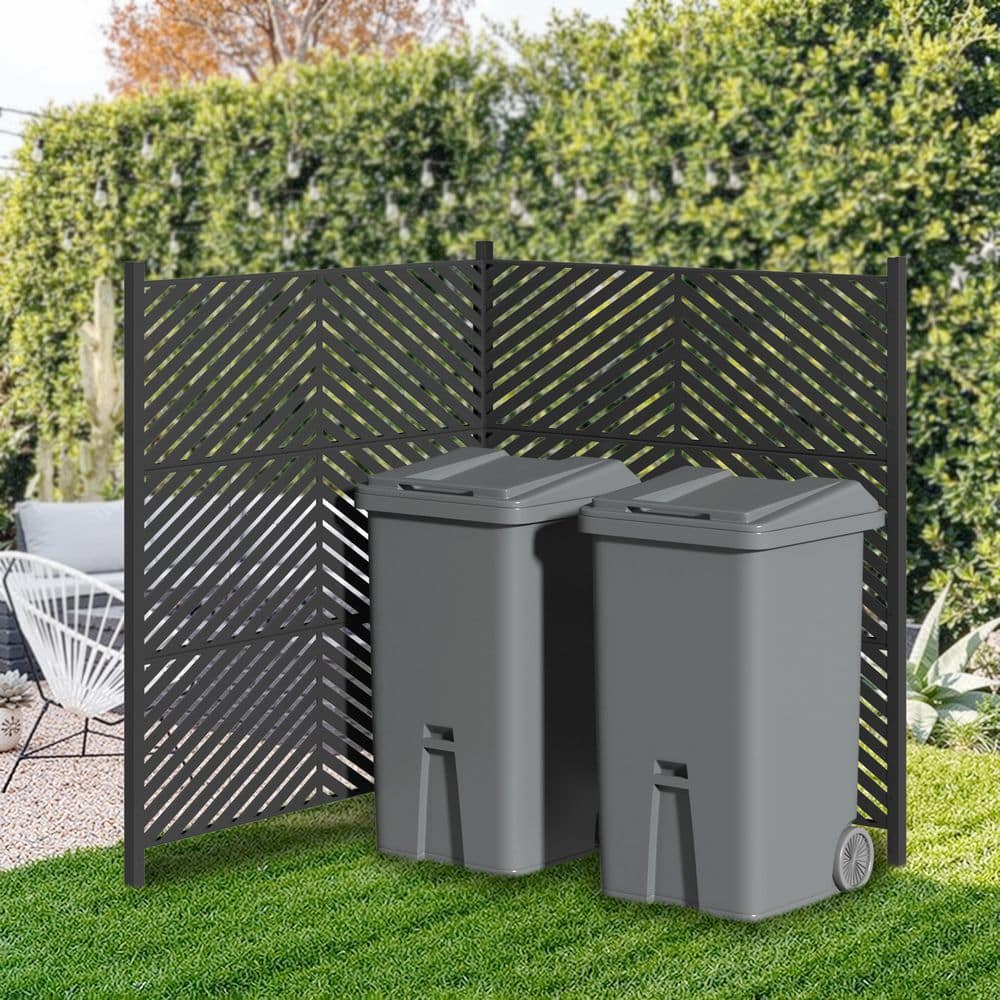 Unbranded 47 in. x 47 in. Black Metal Outdoor Fence Privacy Screen Panels All-Weather No-Dig Fence Kit for Trash Can (3)
