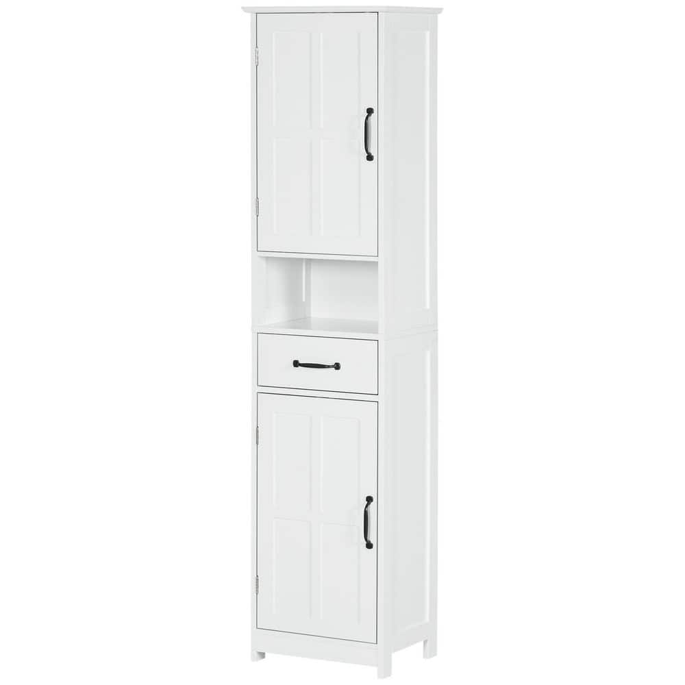 YSQCAR 15.75 in. W x 11.75 in. D x 64.5 in. H White MDF Freestanding Linen Cabinet with Drawer and Adjustable Shelves (1)